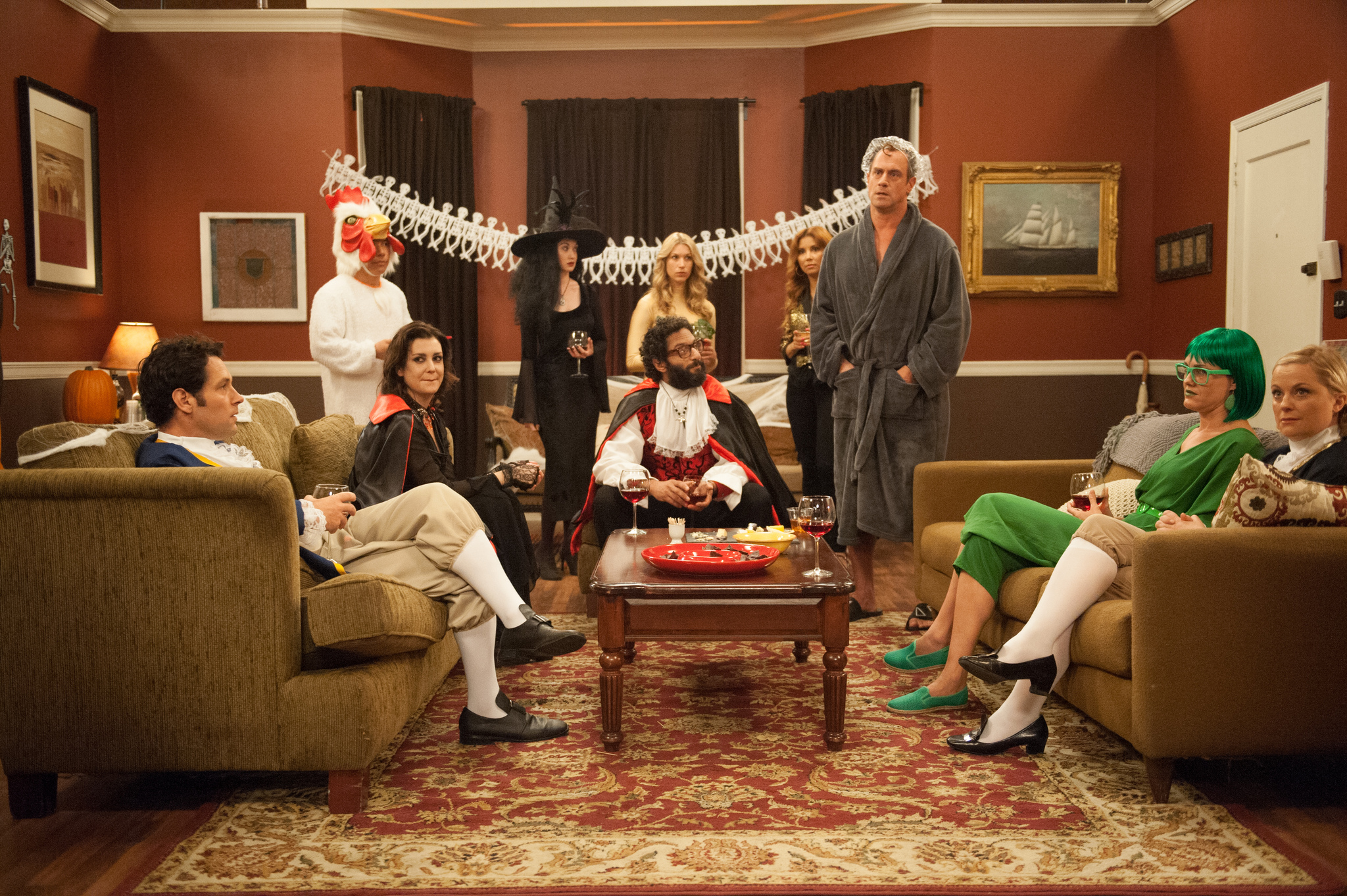 Still of Melanie Lynskey, Christopher Meloni, Amy Poehler, Paul Rudd and Jason Mantzoukas in They Came Together (2014)