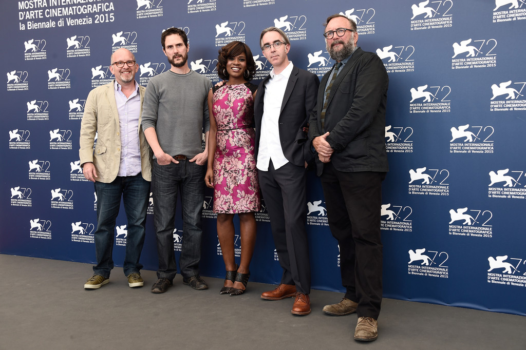 SEPTEMBER 11, 2015 Producer Adam Hohenberg, director Jake Mahaffy, actress Edwina Findley and producers Michael Bowes and Mike S. Ryan attend a photocall for 'Free In Deed' during the 72nd Venice Film Festival at Palazzo del Casino on S