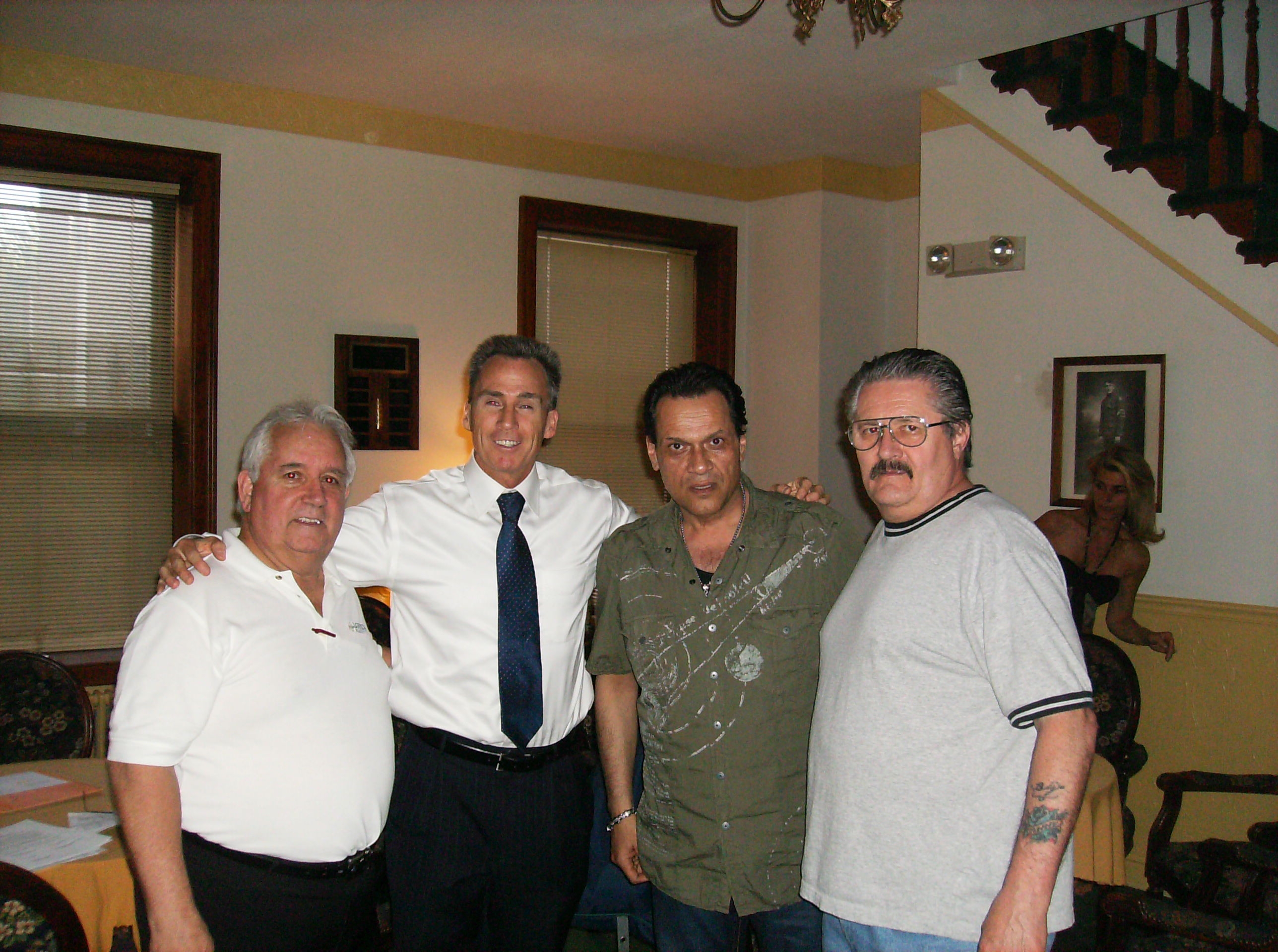 Bill Kelly, Sen. Mike Stack, Rick Borgia and Robert on the set of the TV series 