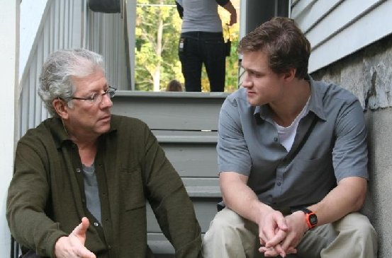 Peter Riegert and Brendan discussing a scene on the set of LOVE CONQUERS PAUL.