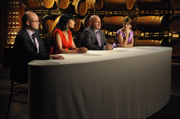 Still of Padma Lakshmi, Toby Young, Gail Simmons and Tom Colicchio in Top Chef (2006)