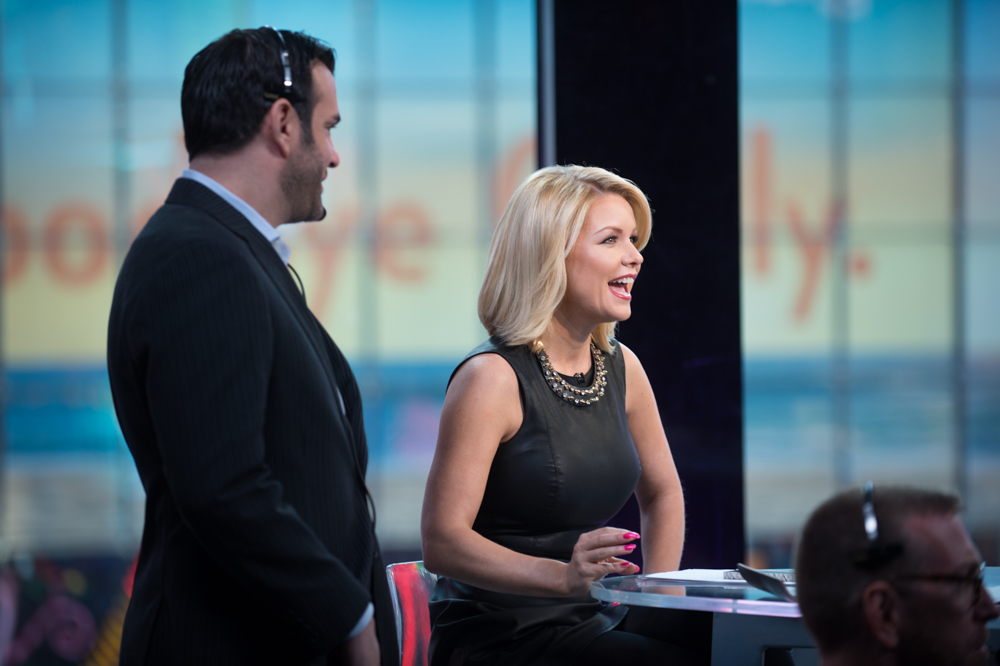 Host Carrie Keagan with Executive Producer Shane Farley on the set of VH1's Big Morning Buzz Live with Carrie Keagan