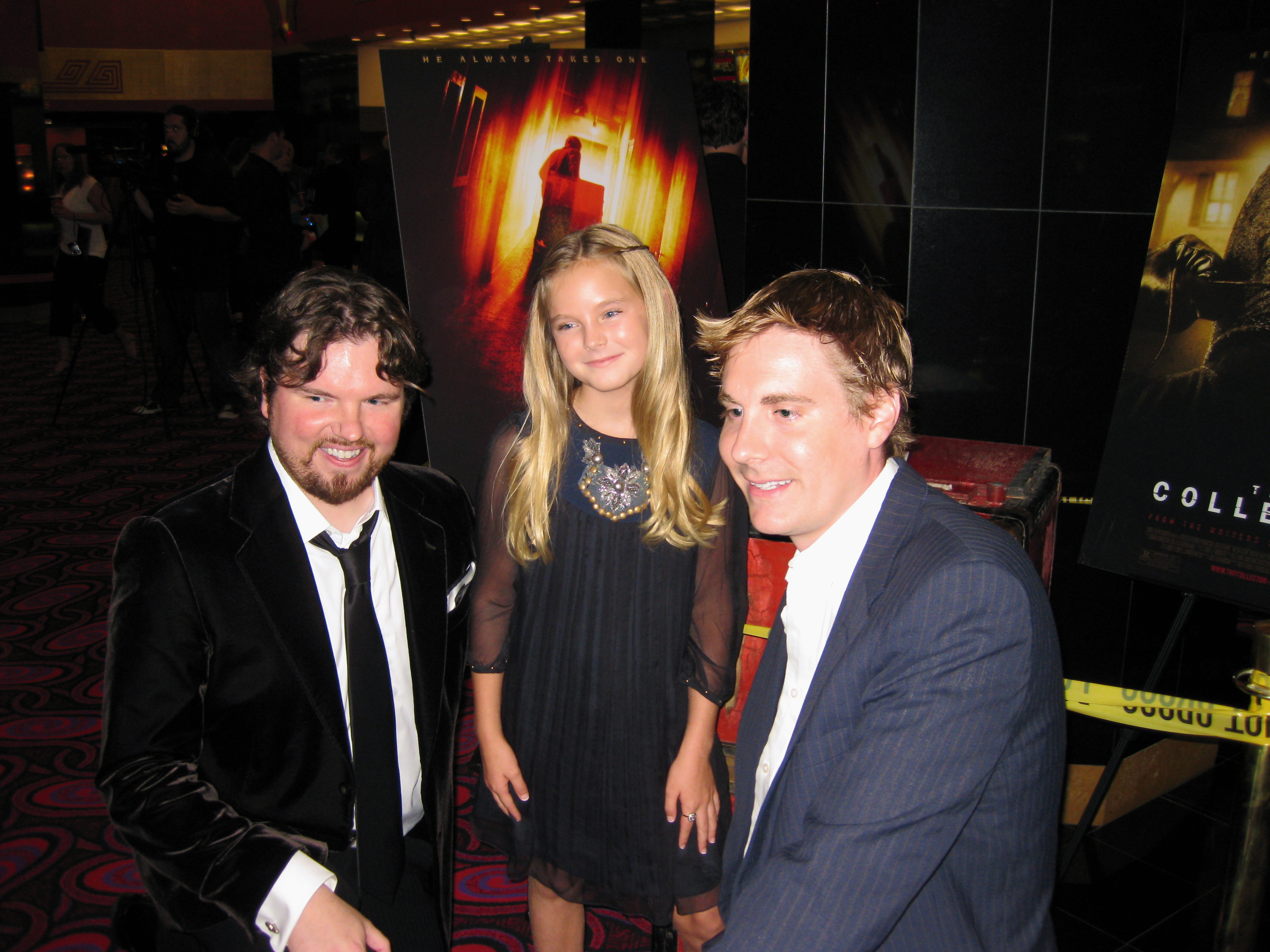 Marcus Dunstan, Karley Scott Collins and Patrick Melton at The Collector premiere.