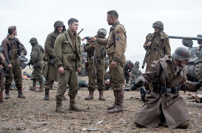 Scott Eastwood, Laurence Spellman, Logan Lerman, Brad Pitt & Branko Tomovic in Fury (2014)