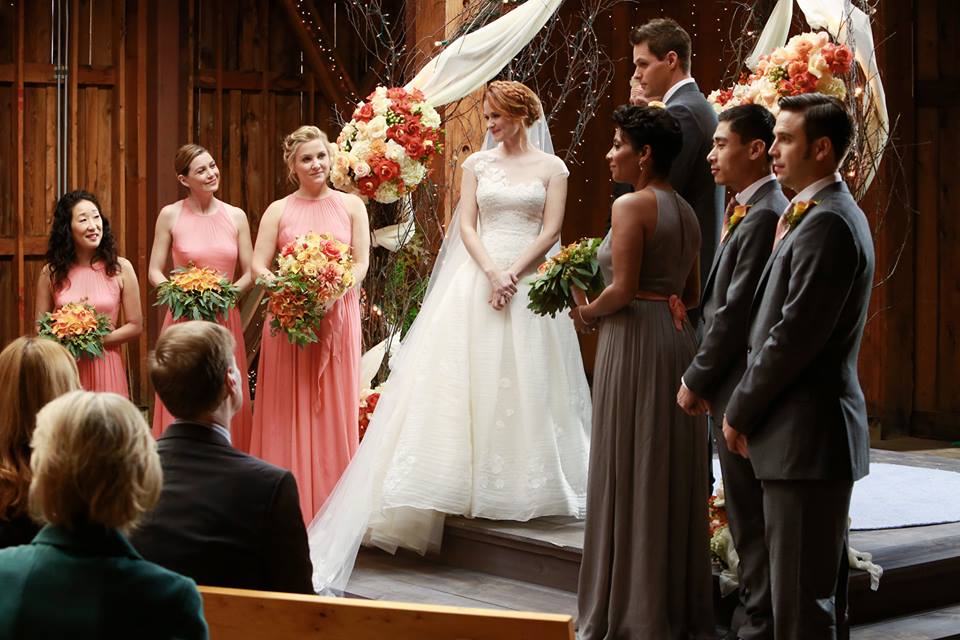 Sandra Oh, Ellen Pompeo, Jessica Capshaw, Sarah Drew, Justin Bruening, Nicole Cummins, and William Ngo in Grey's Anatomy