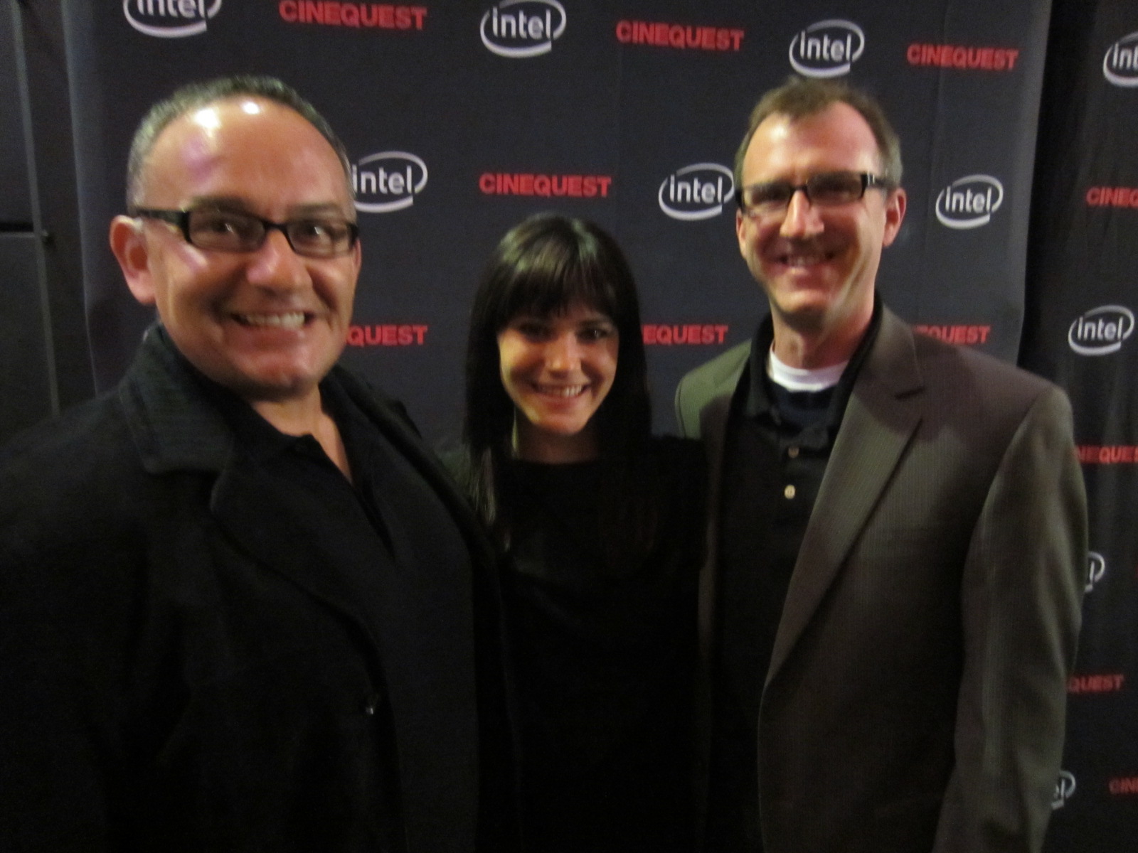 Actress Jillian Leigh and actor Jason Duplissea with fan on the red carpet at Cinequest Film Festival San Jose 2012 - A Big Love Story (2012)