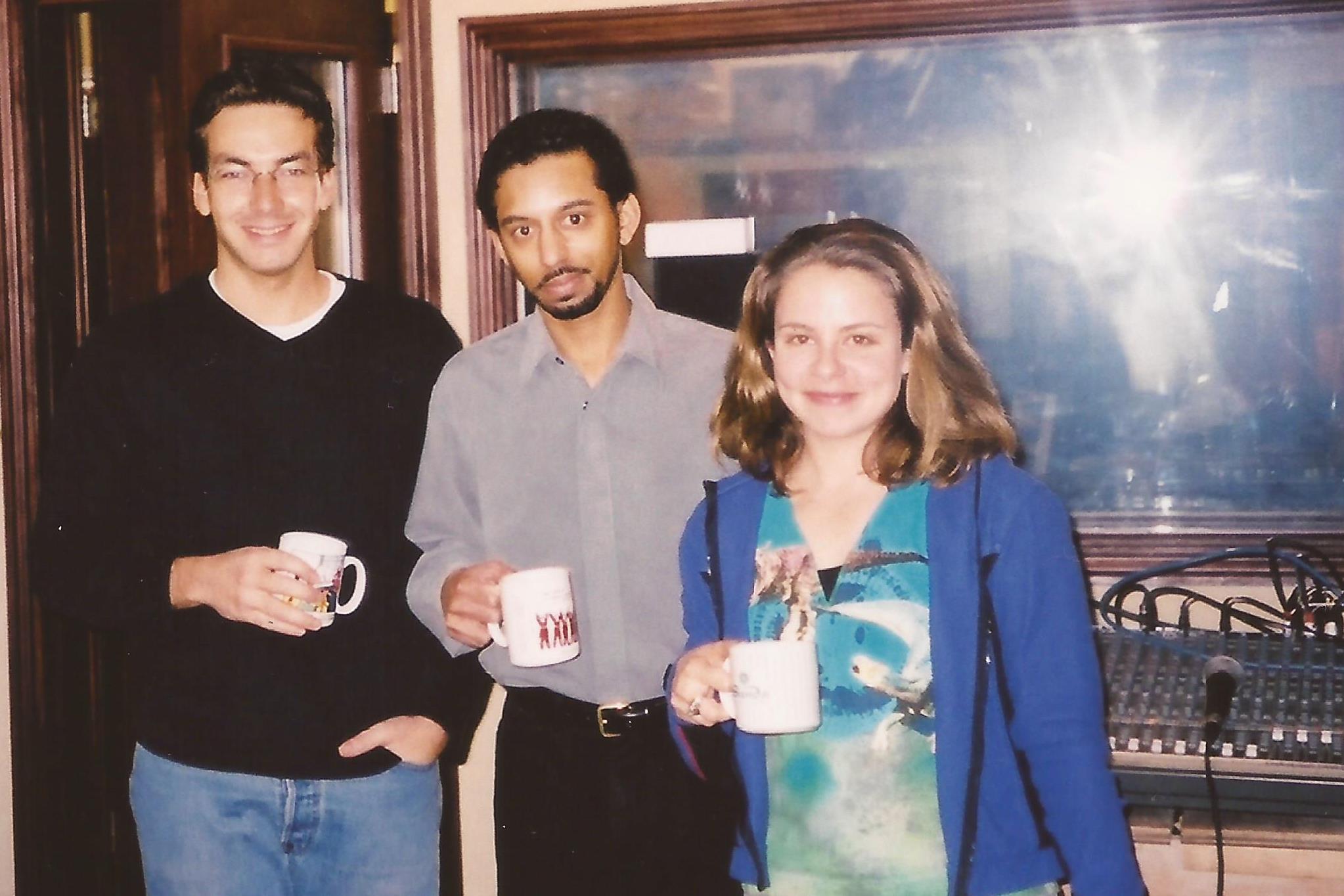 Mark Ellis, Stephen Lategan and Stacey DePass at studio recording of Grip Radio (2001)