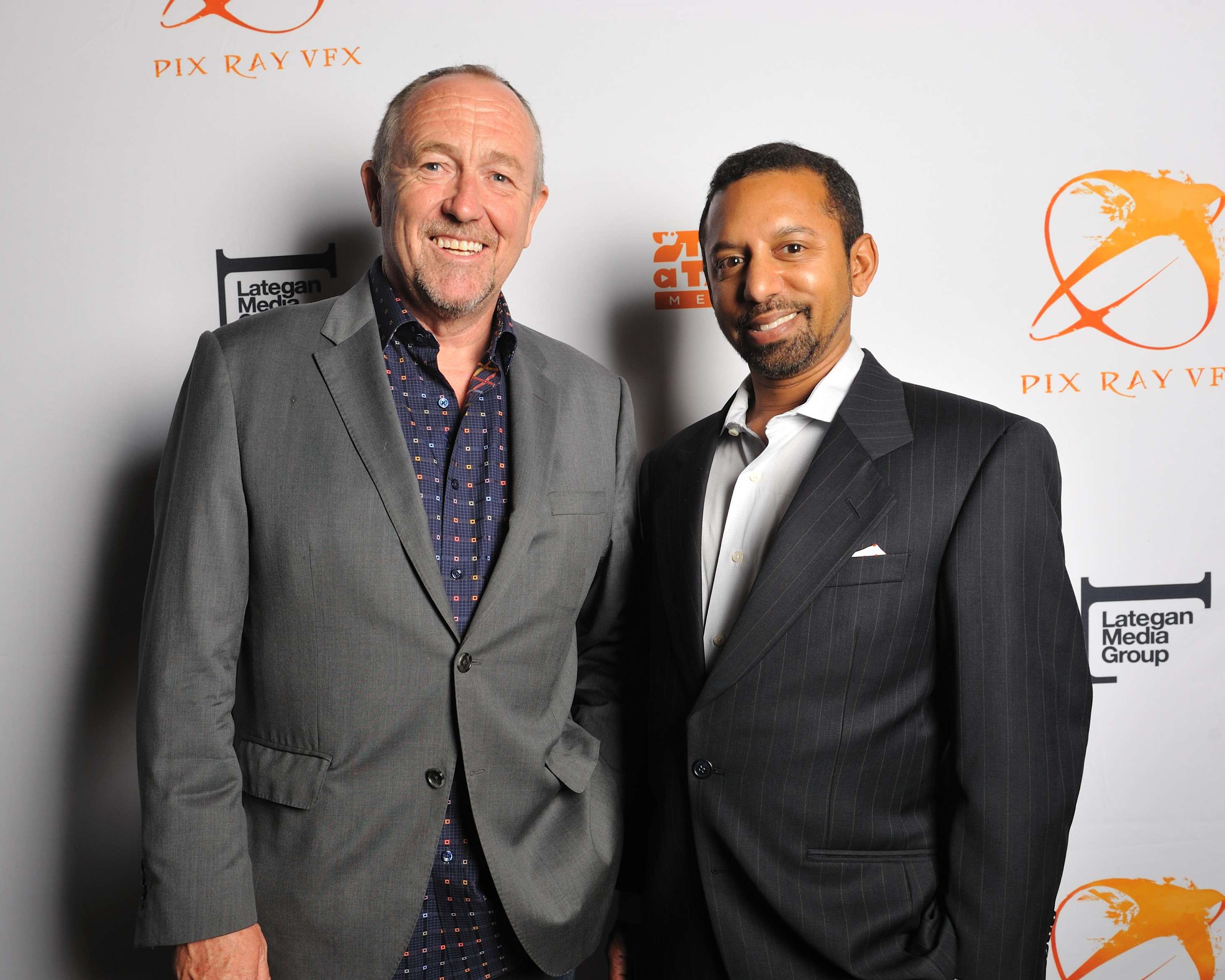 Mark Whelan and Stephen Lategan at the Pix Ray VFX/Lategan Media Group International Filmmakers Reception (2015).