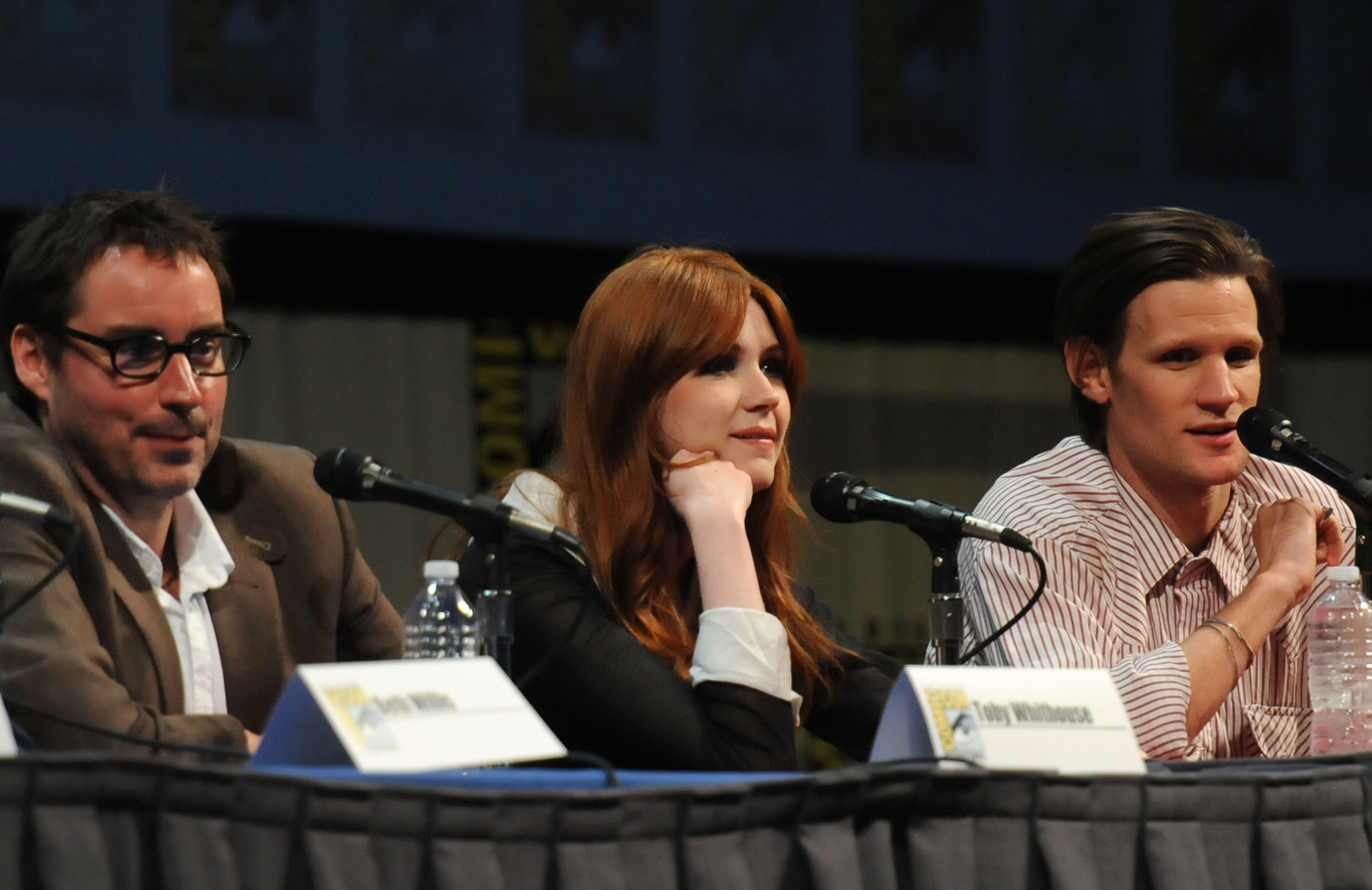 Toby Whithouse, Matt Smith and Karen Gillan