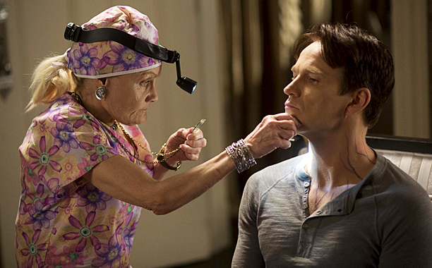 Marcia DeRousse as Dr. Ludwig with Stephen Moyer as Bill Compton.