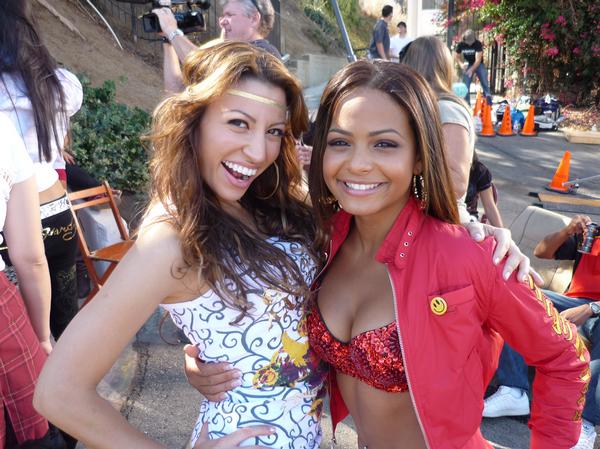 Vanessa Born and Christina Milian on the set of Bring It On: Fight to the Finish