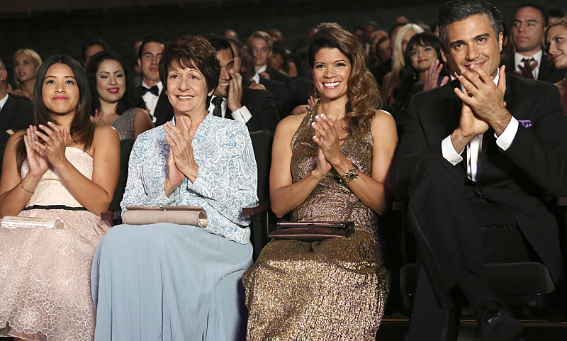 Still of Jaime Camil, Ivonne Coll, Andrea Navedo and Gina Rodriguez in Jane the Virgin (2014)