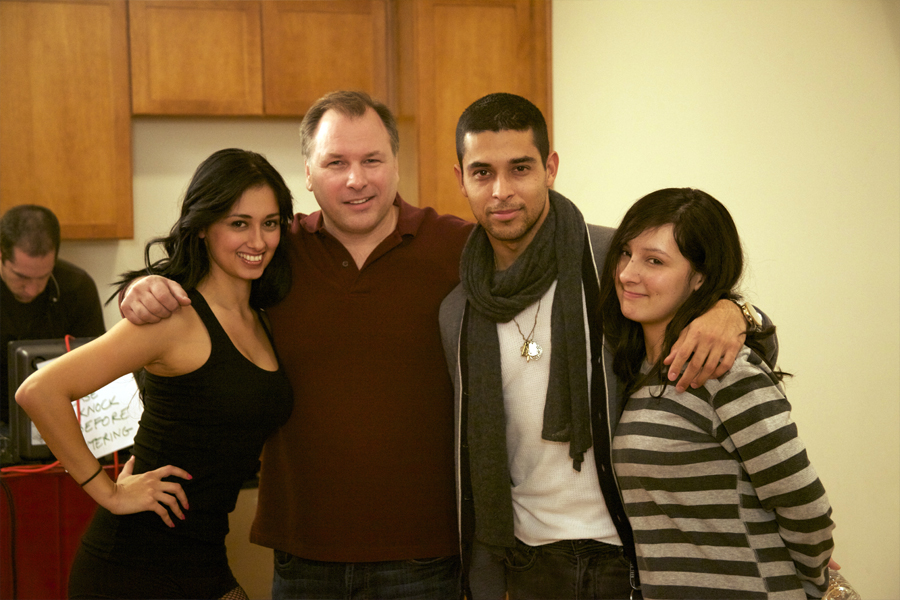 Michael with the Valderrama gang on the set of his sitcom pilot HOA. (L to R) Marilyn, Michael, Wilmer and Stephnie.