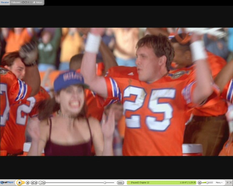 Winston Haynes cheering with Fairuza Balk after Bobby Bouche scores a touchdown in 