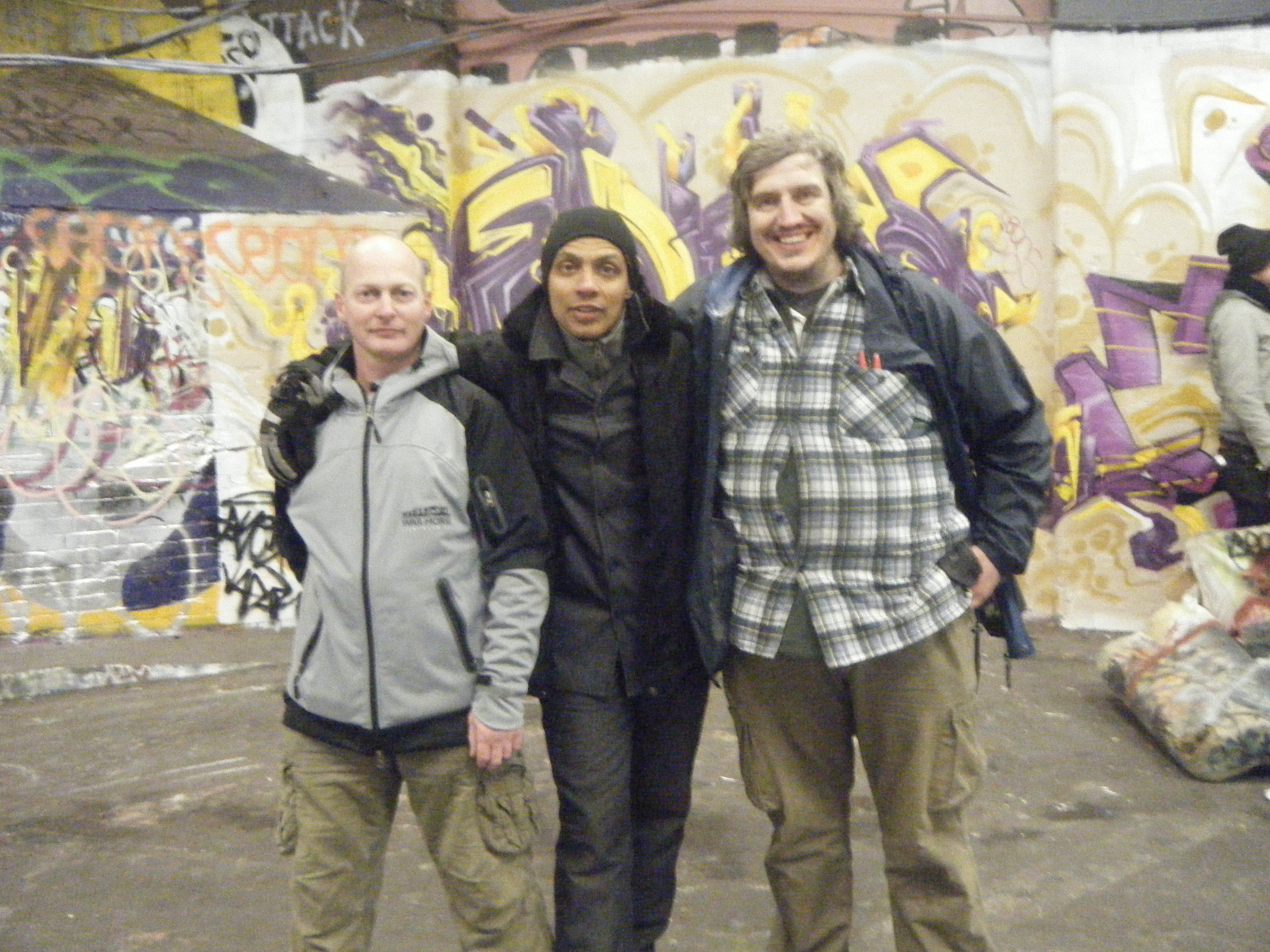 ADAM RICHARDS WITH CRAG JAMES AND GRAHAM WALKER AFTER FIGHT AND FIRE STUNTS A music group called Living in Hiding, which I directed the fight scenes for their new music video.