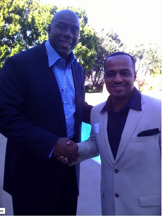 Michael Kimbrew and Magic Johnson