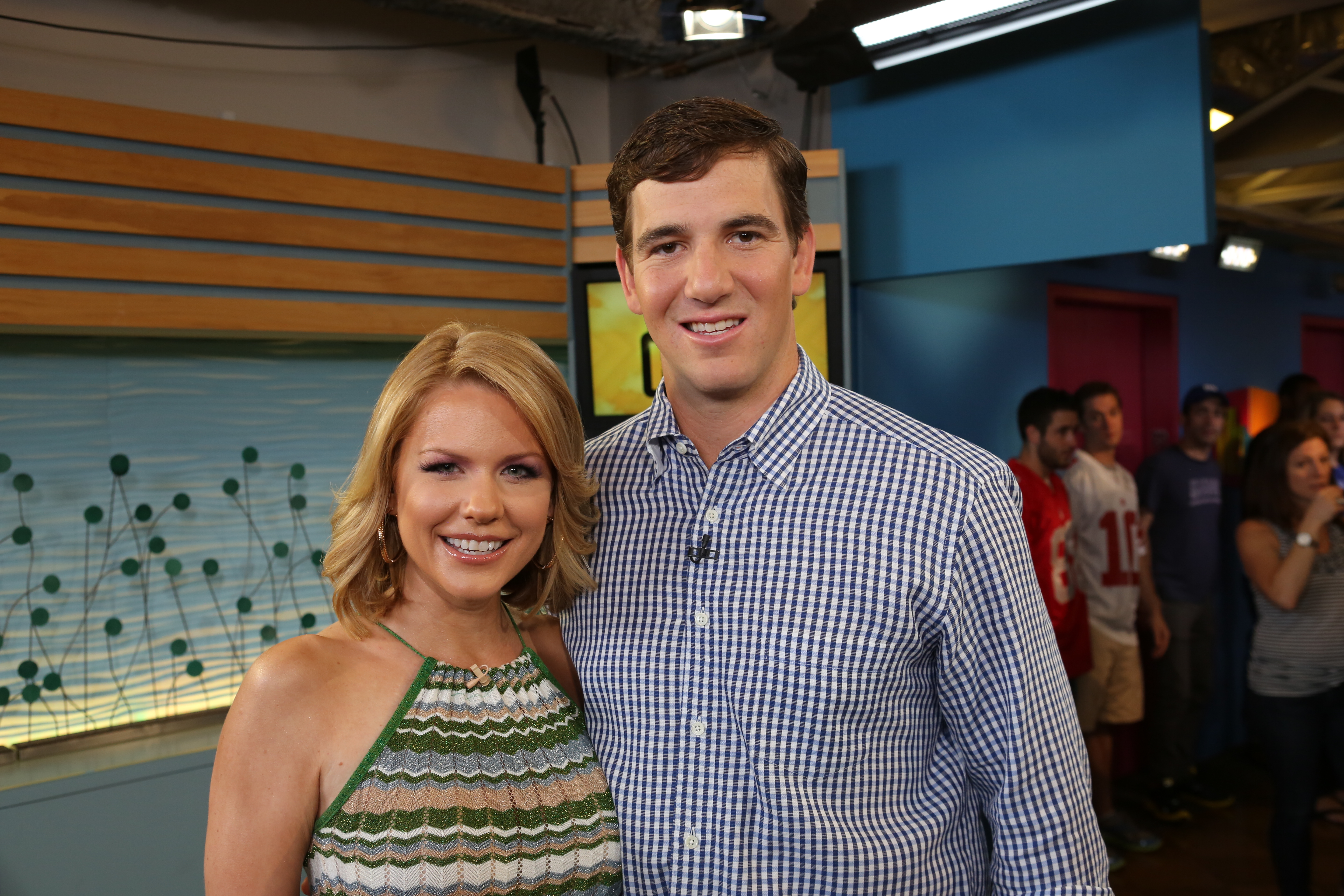 Carrie Keagan with Eli Manning on the set of Vh1 Big Morning Buzz Live with Carrie Keagan