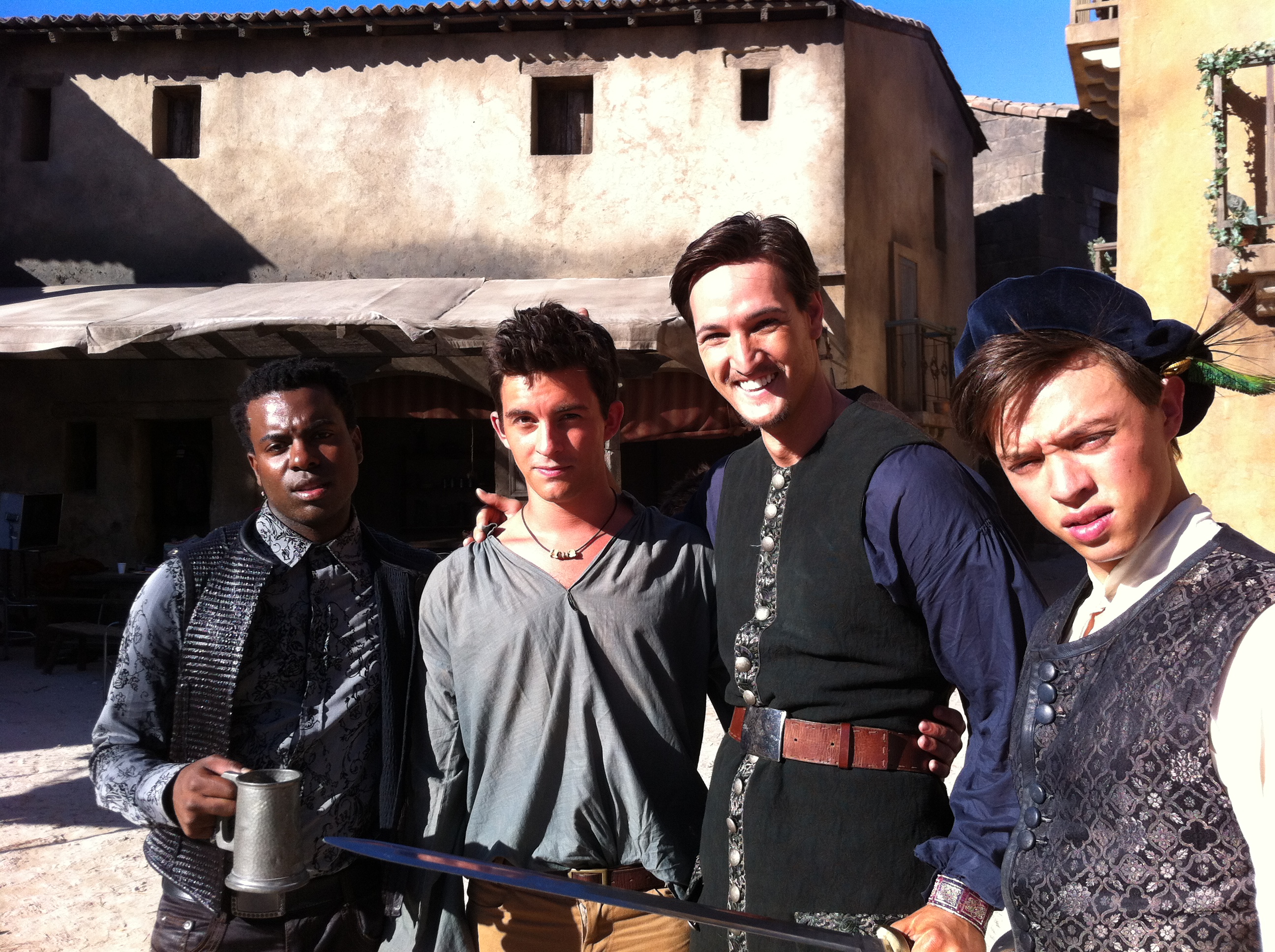 Akemnji Ndifornyen, Jonathan Bailey, Clayton Boyd and Colin Ryan on set shooting Leonardo II