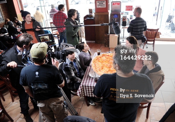 Pizzeria scene on set of feature film Blowtorch directed by Kevin Breslin