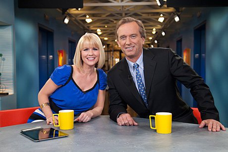 Carrie Keagan with Robert F. Kennedy, Jr. on the set of VH1's Big Morning Buzz Live with Carrie Keagan.