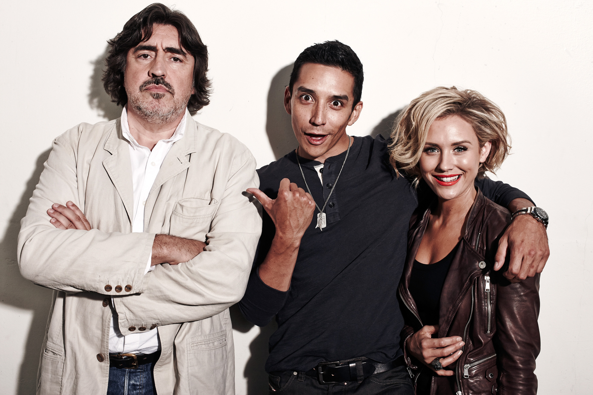 Alfred Molina, Gabriel Luna and Nicky Whelan from 'Matador' pose for a portrait during the 2014 Television Critics Association Summer Tour at The Beverly Hilton Hotel on July 10, 2014 in Beverly Hills, California.