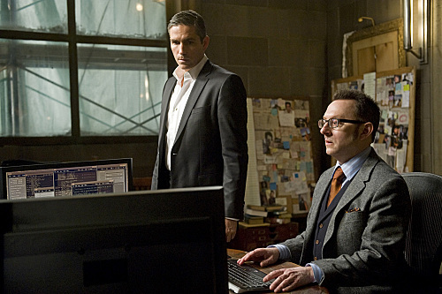 Still of Jim Caviezel and Michael Emerson in Person of Interest: Many Happy Returns (2012)