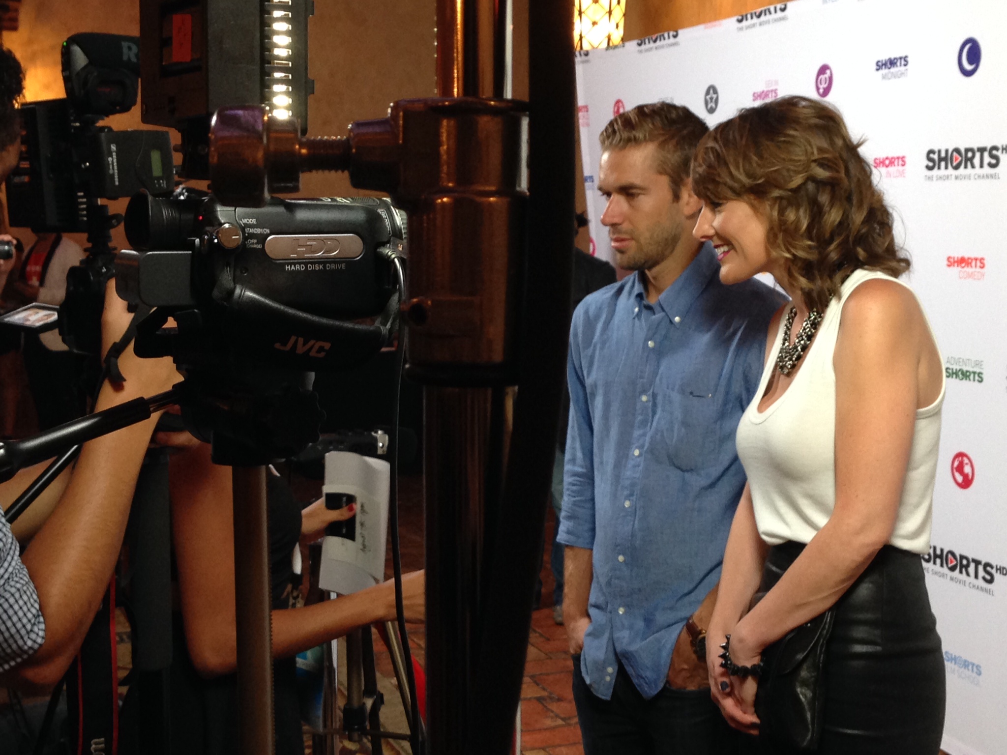 Writer Sunah Bilsted and Director Brett Sorem being interviewed about #twitterkills at HollyShorts Film Festival 2014