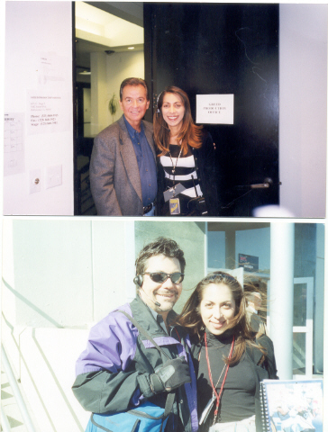 Above: Greed the series tapedate- Outside my office with former boss Exec. Producer Dick Clark. Below: XFL games Onsite field reporting next to L.A's Executive Producer Al Bowman.