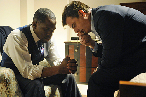 Still of Chris Noth and Gbenga Akinnagbe in The Good Wife (2009)