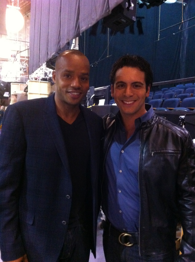 On set of The Exes with Donald Faison.