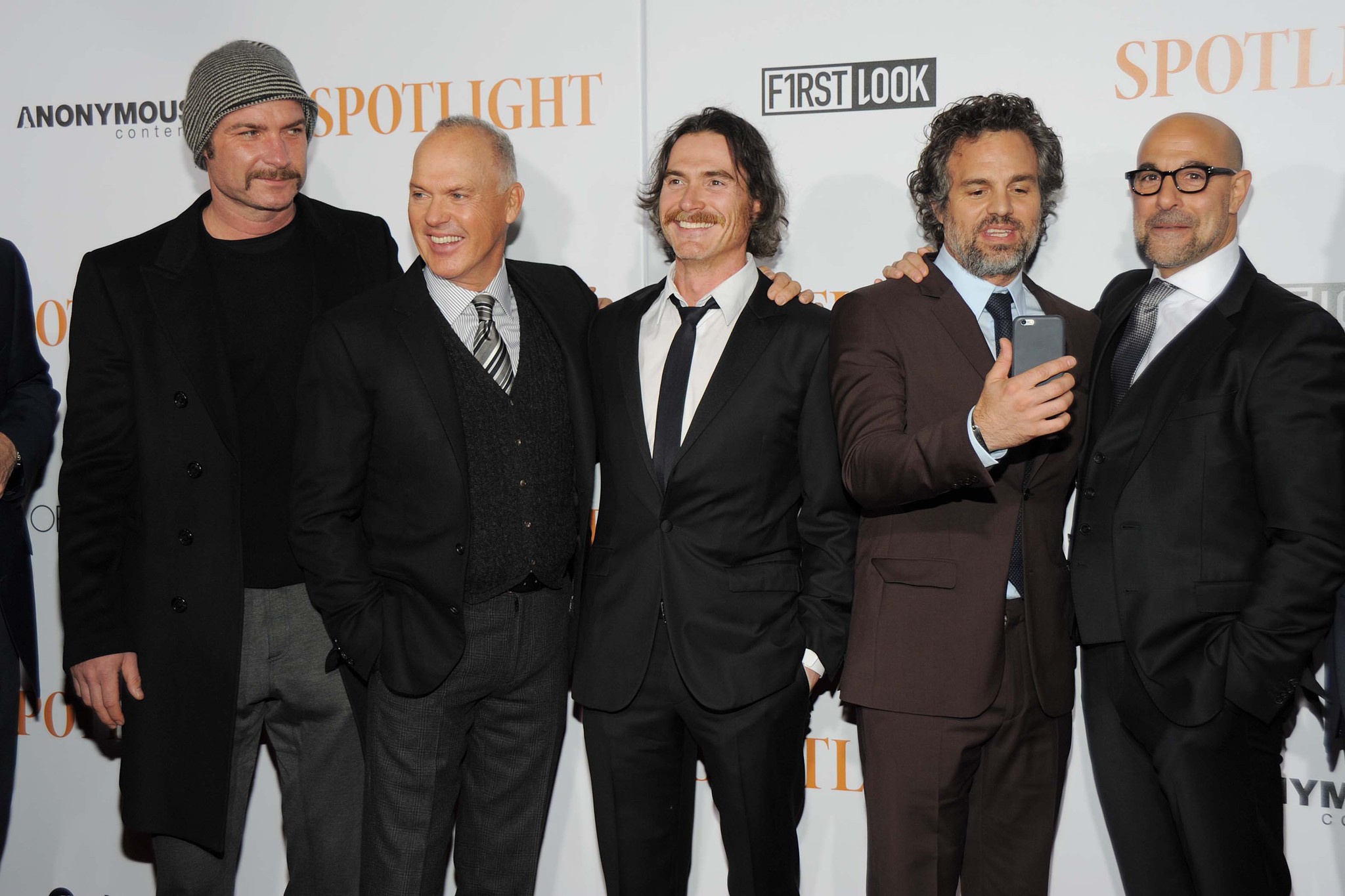Michael Keaton, Liev Schreiber, Billy Crudup and Mark Ruffalo at event of Spotlight (2015)