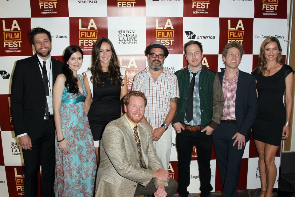 (Front) Director Todd Berger, (L-R) Actors Kevin M.Brennan, Laura Adkin, Jesse Draper, David Cross, Blaise Miller, Jeff Grace, and Erinn Hayes attend 