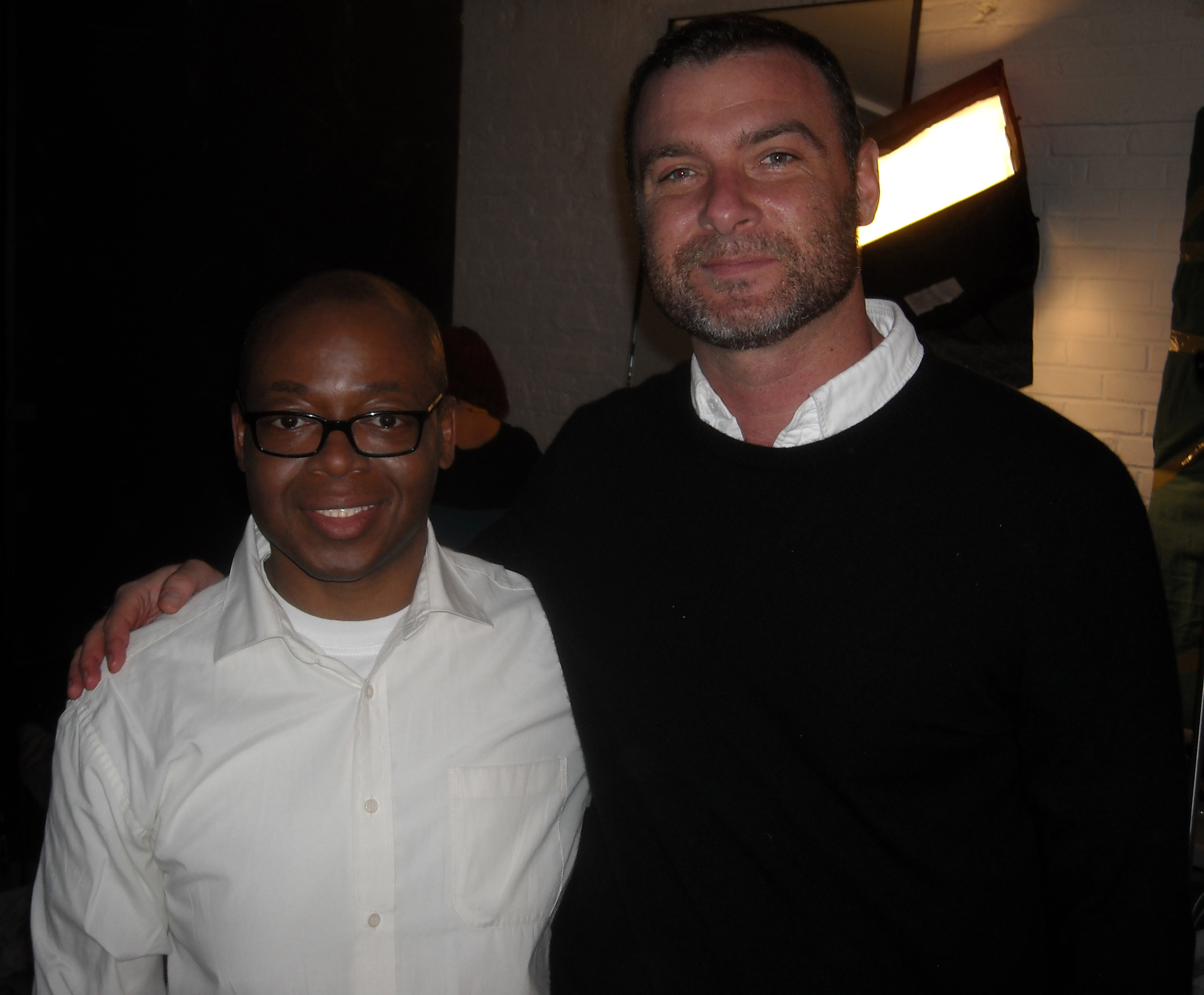 Larry Strong with Liev Schrieber on the set of 'Portraits in Dramatic Time' by David Michalek.