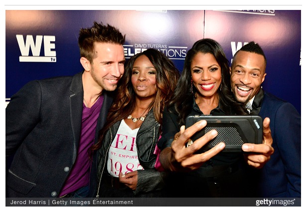 Joey Toth, Slomique Hawrylo, Omarosa Manigault, and Montré Burton attend the WEtv David Tutera's CELEBrations Premiere Party on January 8, 2015.