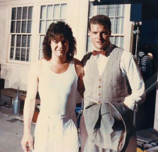 Eddie Van Halen and Dean Denton on the set of 