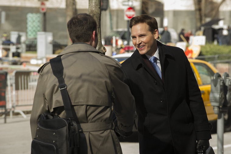 Peter Facinelli as Peter Decker greets Ian Lyons as Don Fenton in NBC's AMERICAN ODYSSEY
