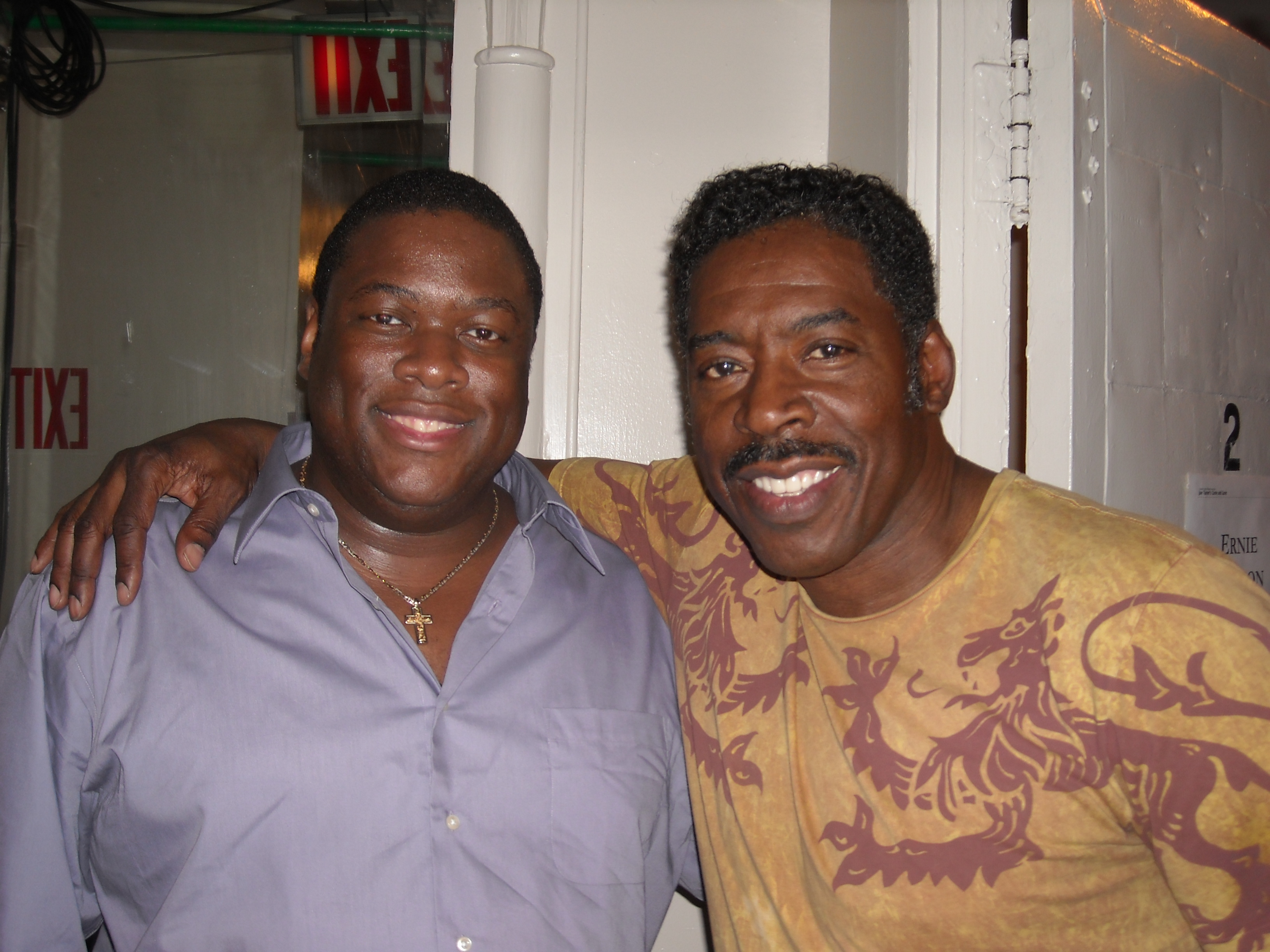 Michael J. Arbouet and Ernie Hudson backstage at August Wilson's play Joe Turner's Come and Gone.