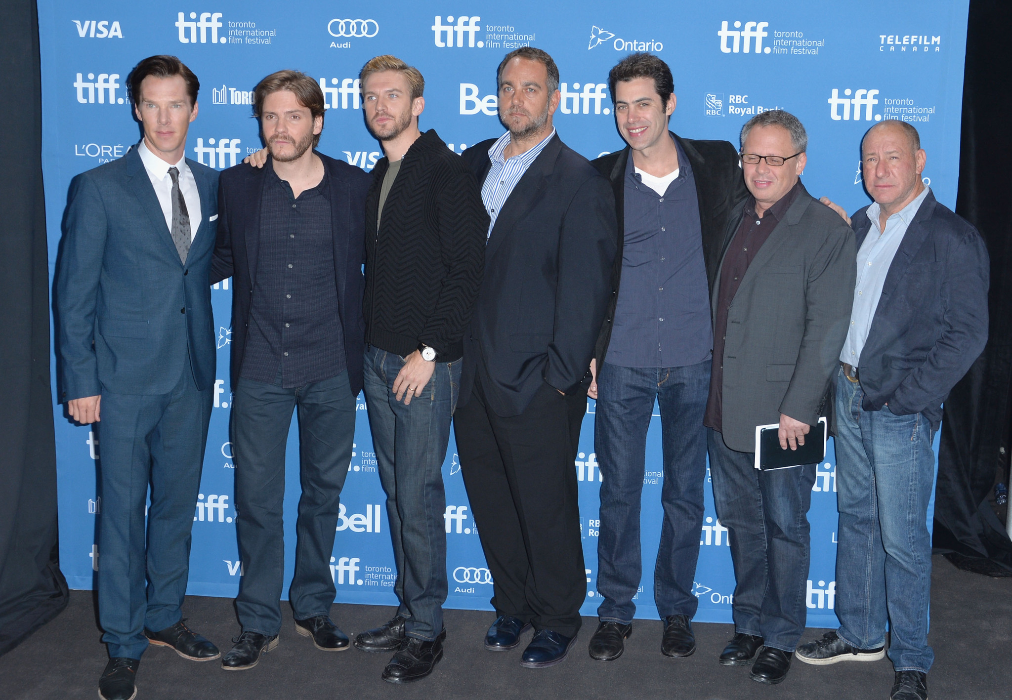 Daniel Brühl, Bill Condon, Steve Golin, Michael Sugar, Benedict Cumberbatch, Dan Stevens and Josh Singer at event of Penktoji valdzia (2013)