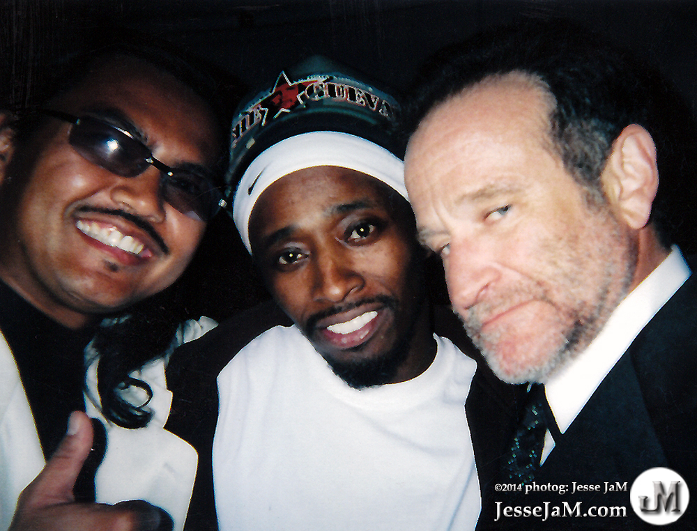 Jesse JaM Miranda, Eddie Griffin and Robin Williams at Clive Davis Pre-Grammy Party