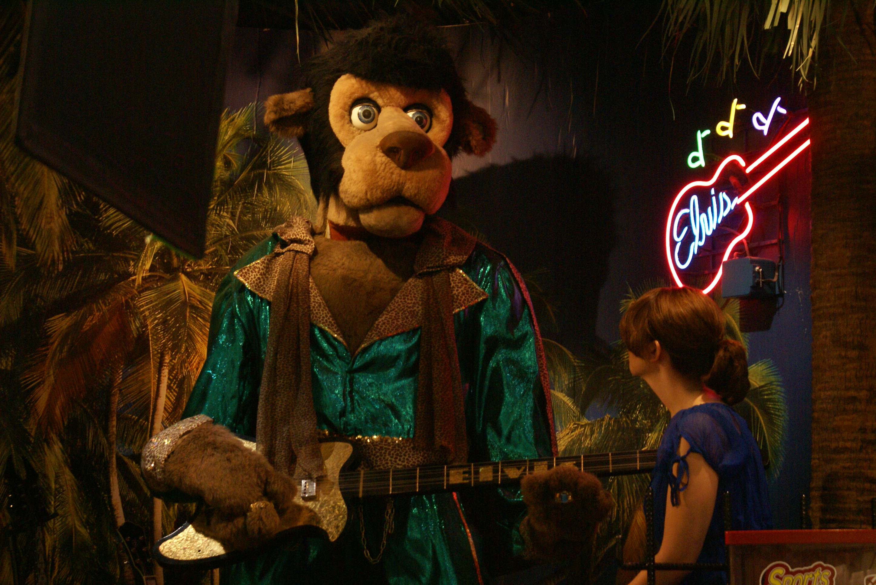 Sarah Jones on stage with Lion Elvis on the set of 