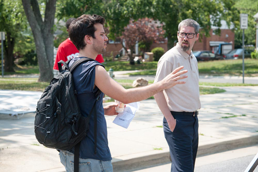 David Andalman and Leo Fitzpatrick on the set of MILKSHAKE