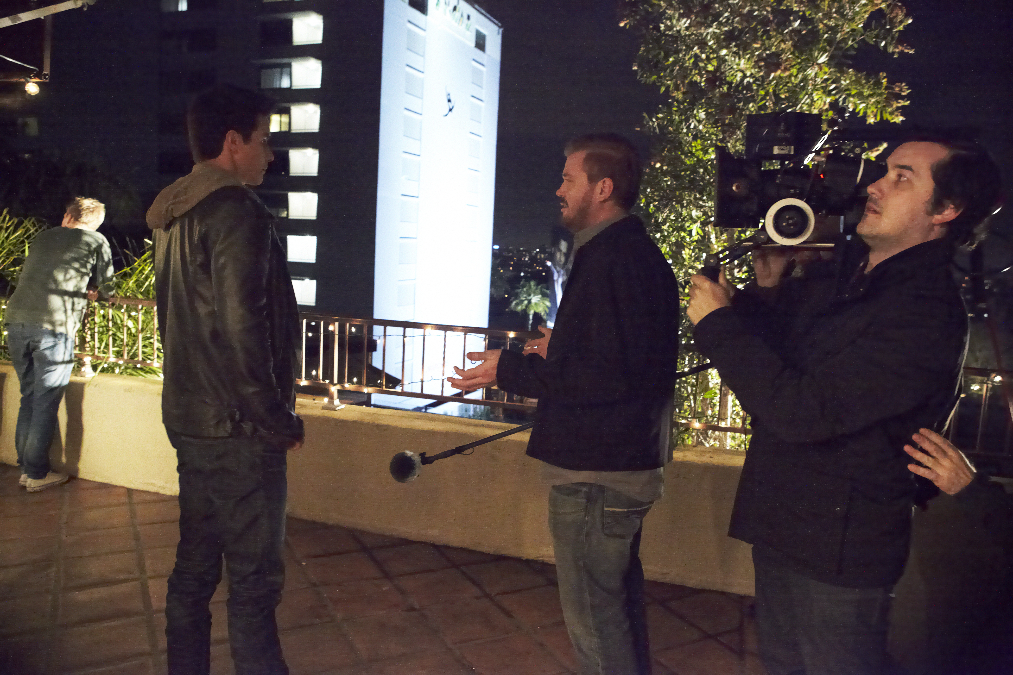 Matt Hughes and Clayton Froning on the set of Humor Me.