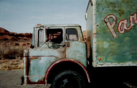 Joshua Ligairi driving the Moving McAllister picture truck in Moab, Utah.