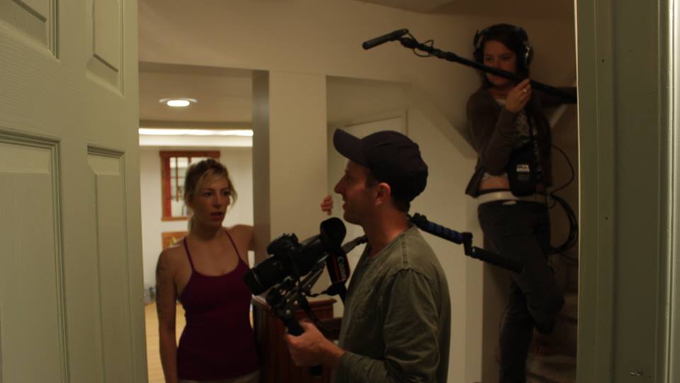 on the set of 'North Side Gal' with Danny MAlin and Cara Reynolds (holding the mic)