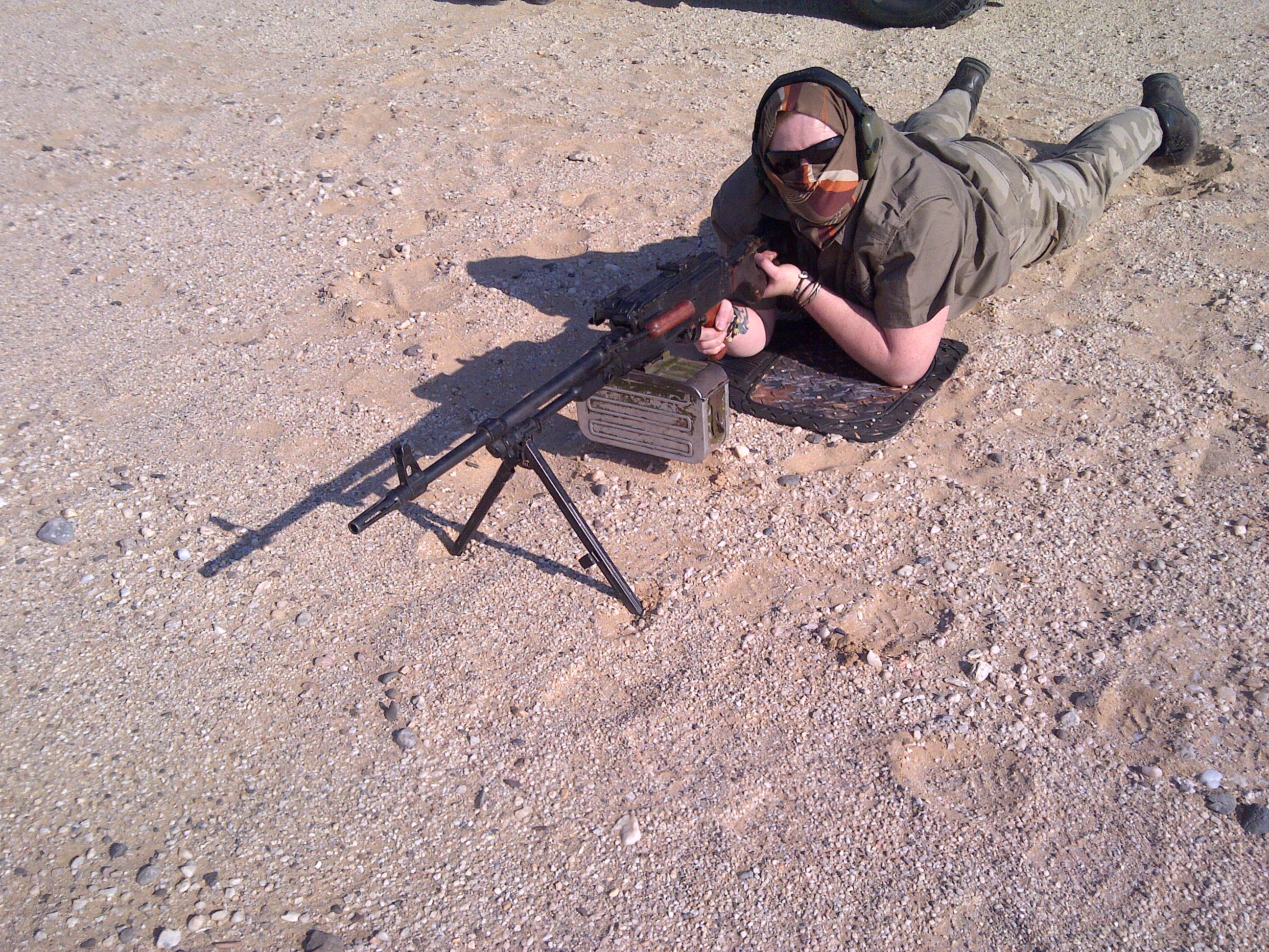 Out in the Desert again (in a sand storm) with my trusty RPK - test firing.