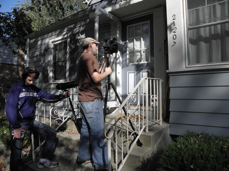 Brad Podowski (right) & Brandon Bukowski prepare to shoot a scene for Lady Dead.