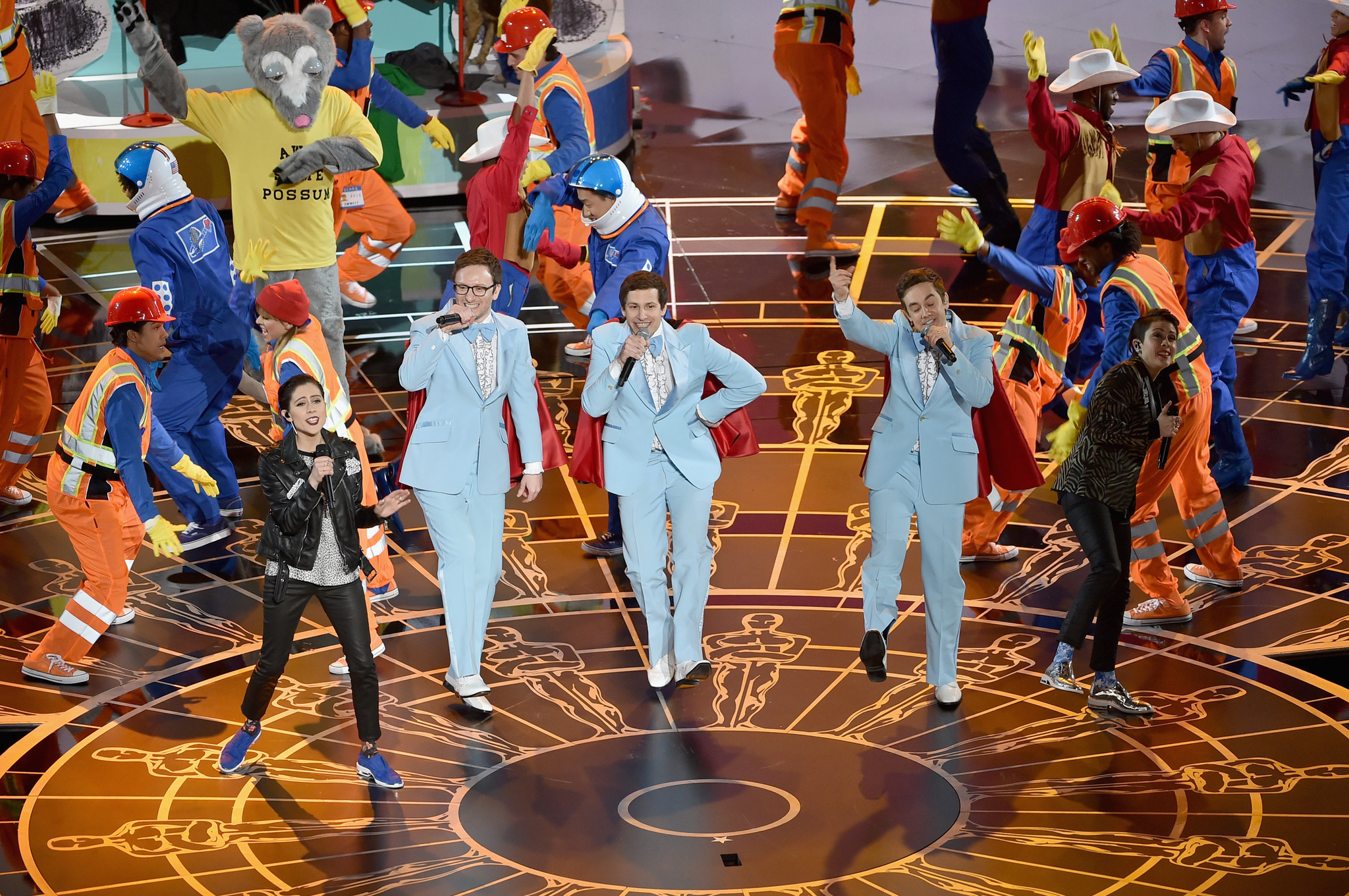 Jorma Taccone, Andy Samberg, Akiva Schaffer, Sara Quin and Tegan Quin at event of The Oscars (2015)