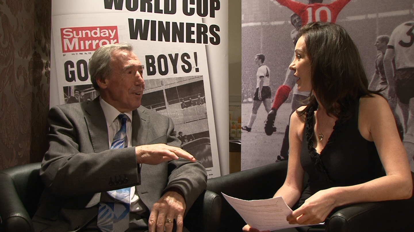 Yvette Rowland interviewing world cup hero Gordon Banks.