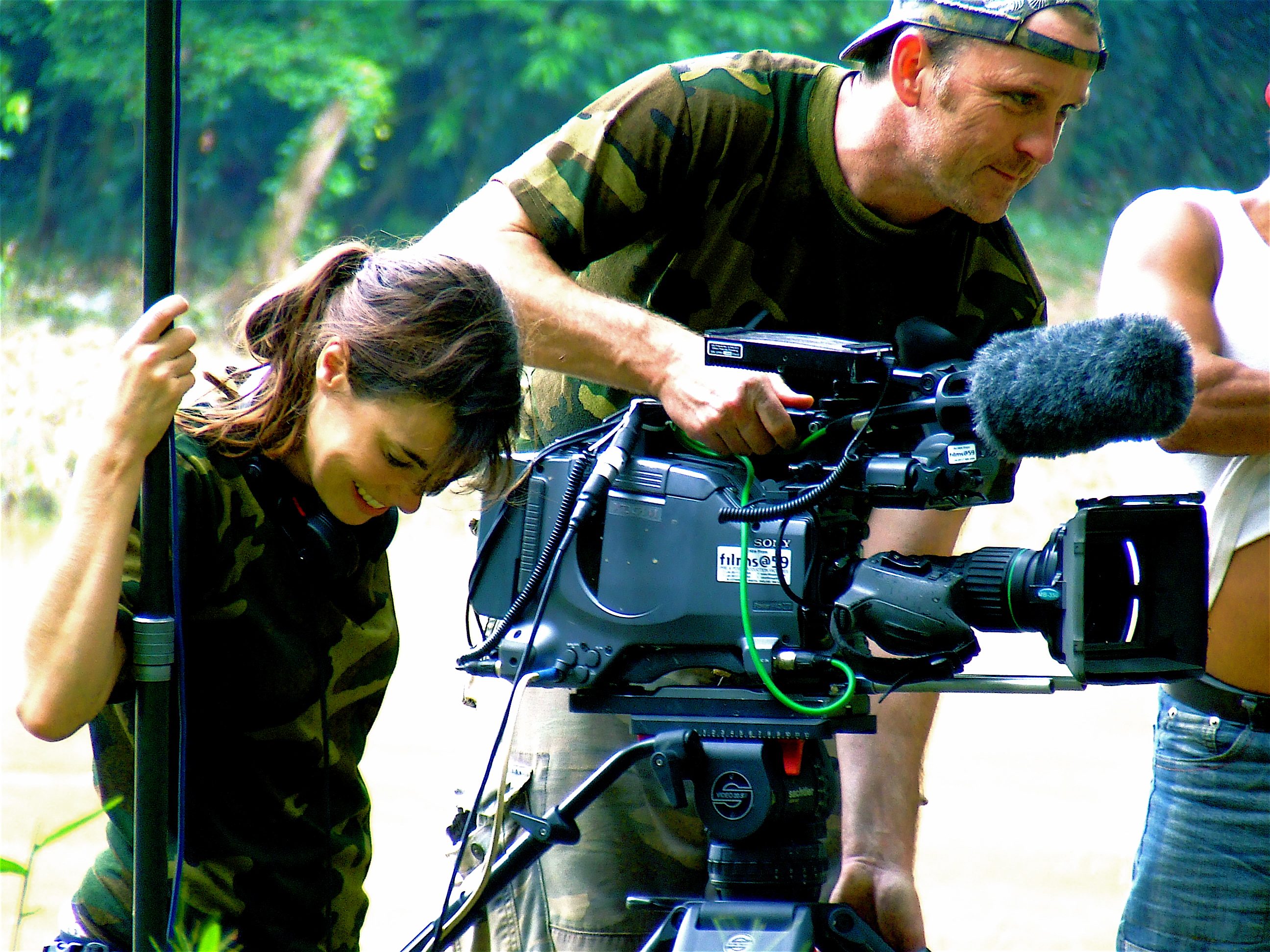 Melanie and cameraman Max in the Amazon jungle, Ecuador in 2007. Working on 'Tribal Wives', UK documentary for BBC2.