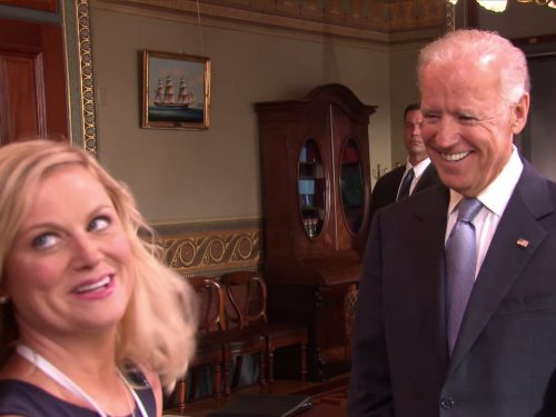 Still of Joe Biden and Amy Poehler in Parks and Recreation (2009)